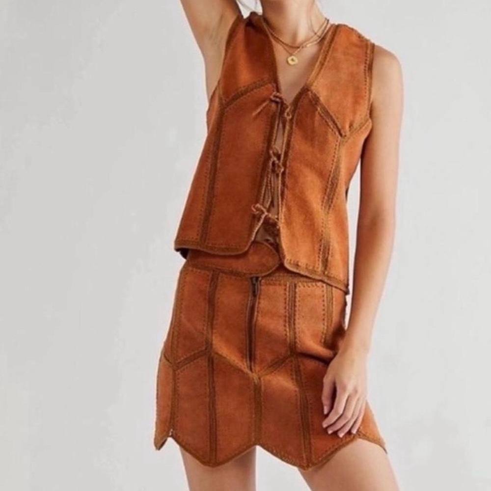 Free People Tan Mini Skirt Set